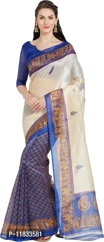 Beautiful Silk Blend Saree with Blouse Piece-thumb0