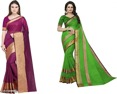 Beautiful Cotton Silk Saree With Blouse Piece Pack Of 2-thumb0