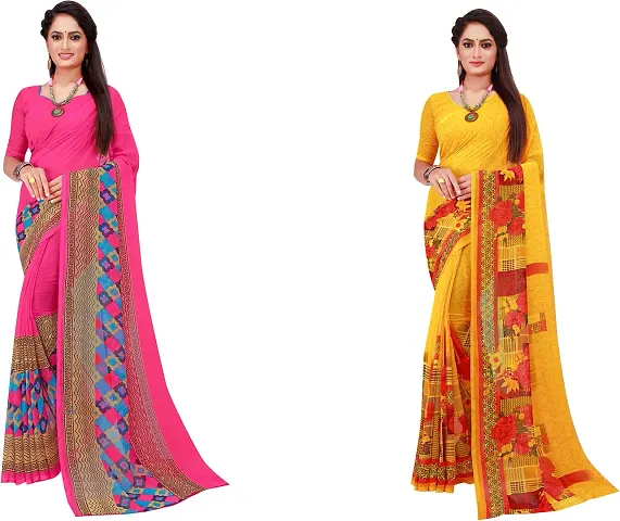 Stylish Fancy Georgette Saree With Blouse Piece Combo For Women Pack Of 2