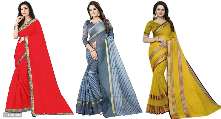 Beautiful Art Silk Saree With Blouse Piece Pack Of 3-thumb0