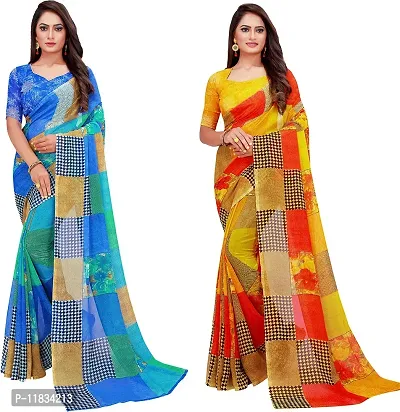 Beautiful Georgette Saree with Blouse Piece Pack Of 2-thumb0