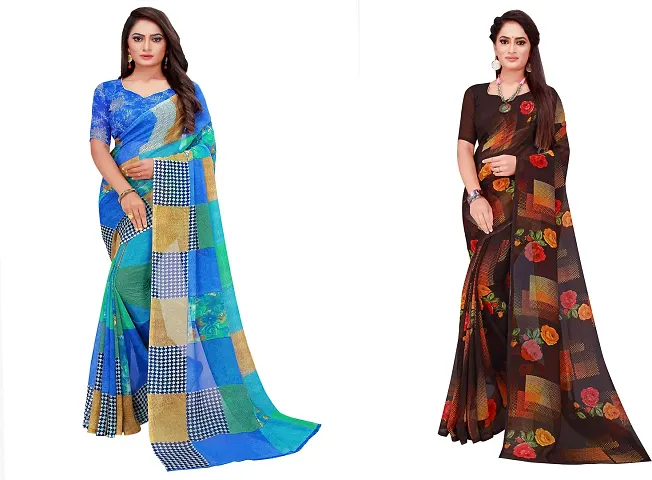 Stylish Fancy Georgette Saree With Blouse Piece For Women Pack Of 2