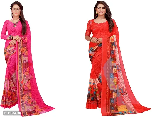 Beautiful Georgette Saree with Blouse Piece Pack Of 2-thumb0