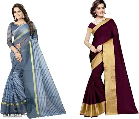 Beautiful Cotton Silk Saree With Blouse Piece Pack Of 2-thumb0