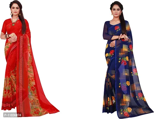 Beautiful Georgette Saree with Blouse Piece Pack Of 2-thumb0