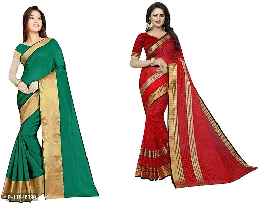 Beautiful Cotton Silk Saree With Blouse Piece Pack Of 2-thumb0