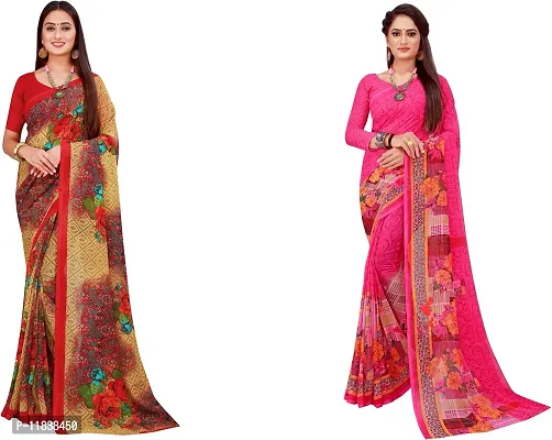 Beautiful Georgette Saree with Blouse Piece Pack Of 2-thumb0