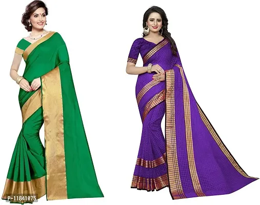 Beautiful Cotton Silk Saree With Blouse Piece Pack Of 2