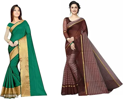 Beautiful Cotton Silk Saree With Blouse Piece Pack Of 2-thumb0