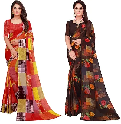 Stylish Fancy Georgette Daily Wear Saree With Blouse Piece For Women Pack Of 2