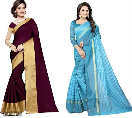 Beautiful Cotton Silk Saree With Blouse Piece Pack Of 2