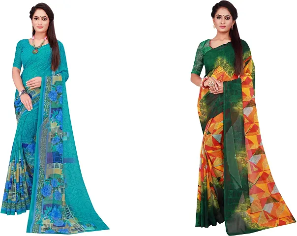 Stylish Fancy Georgette Saree With Blouse Piece Combo For Women Pack Of 2