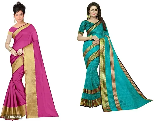 Beautiful Cotton Silk Saree With Blouse Piece Pack Of 2