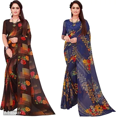 Beautiful Georgette Saree with Blouse Piece Pack Of 2-thumb0