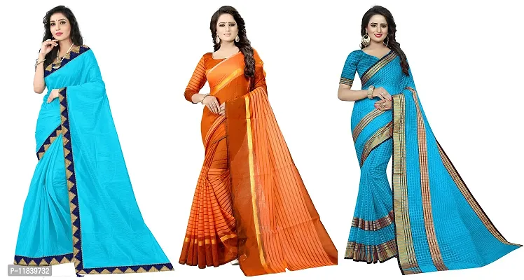 Beautiful Art Silk Saree With Blouse Piece Pack Of 3-thumb0