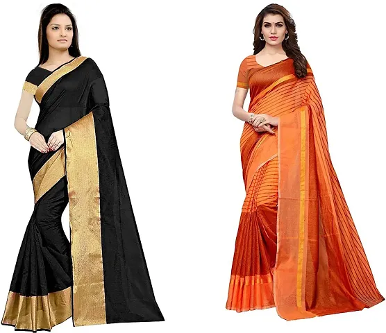 Stylish Fancy Blend Saree With Blouse Piece For Women Pack Of 2