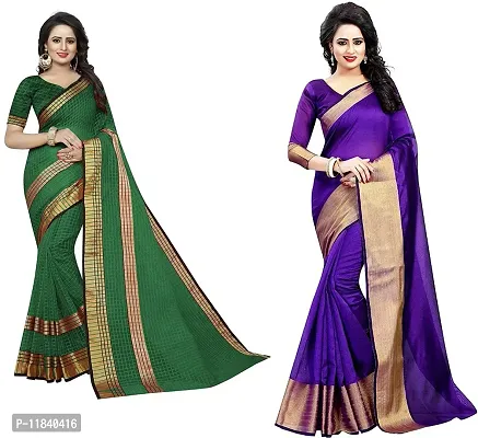 Beautiful Cotton Silk Saree With Blouse Piece Pack Of 2