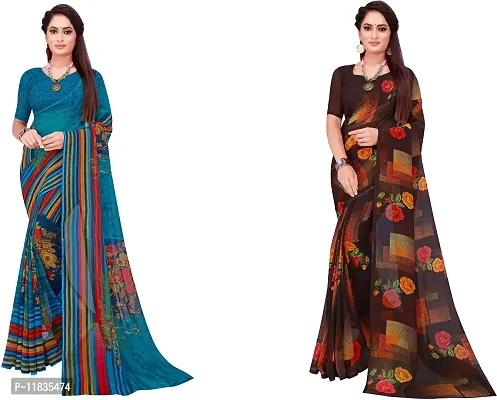 Beautiful Georgette Saree with Blouse Piece Pack Of 2-thumb0