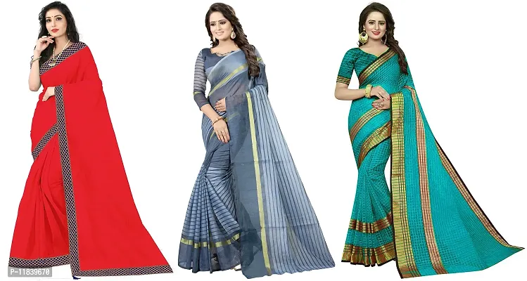 Beautiful Art Silk Saree With Blouse Piece Pack Of 3-thumb0