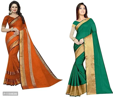 Beautiful Cotton Silk Saree With Blouse Piece Pack Of 2-thumb0