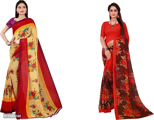 Beautiful Georgette Saree with Blouse Piece Pack Of 2-thumb0