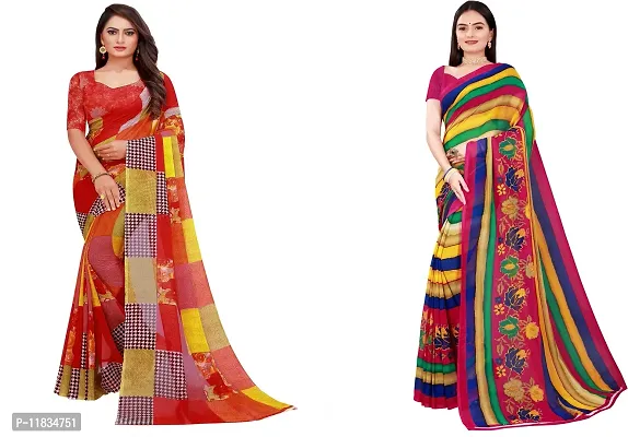 Beautiful Georgette Saree with Blouse Piece Pack Of 2-thumb0