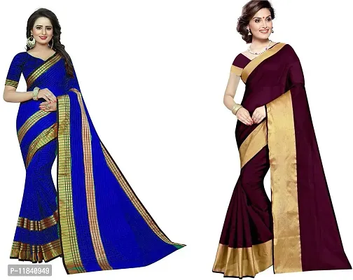 Beautiful Cotton Silk Saree With Blouse Piece Pack Of 2-thumb0