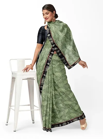 Elegant Woven Design Bollywood Lycra Blend Women Saree With Blouse Piece -Green