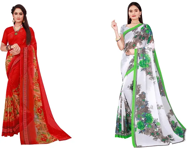 Stylish Georgette Multicoloured Daily Wear Saree With Blouse Piece For Women Pack Of 2