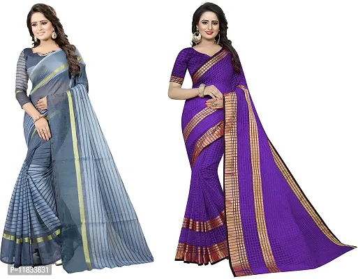 Beautiful Cotton Silk Saree with Blouse Piece Pack Of 2-thumb0