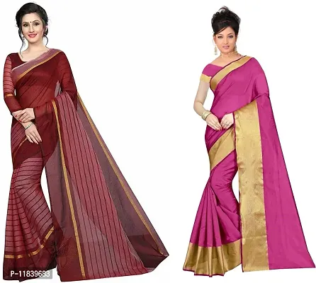 Beautiful Cotton Silk Saree With Blouse Piece Pack Of 2