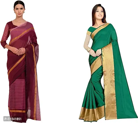 Beautiful Cotton Silk Saree With Blouse Piece Pack Of 2-thumb0