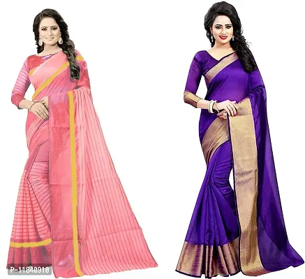 Beautiful Cotton Silk Saree With Blouse Piece Pack Of 2-thumb0