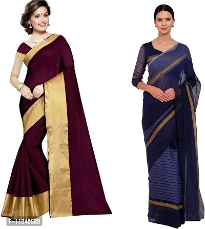 Beautiful Cotton Silk Saree With Blouse Piece Pack Of 2