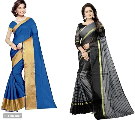 Beautiful Cotton Silk Saree With Blouse Piece Pack Of 2-thumb0