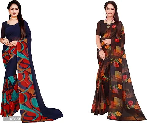 Beautiful Georgette Saree with Blouse Piece Pack Of 2-thumb0