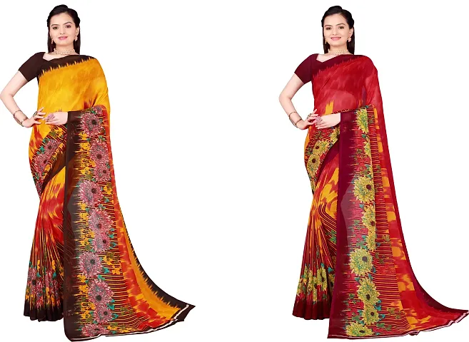 Stylish Fancy Georgette Saree With Blouse Piece Combo For Women Pack Of 2