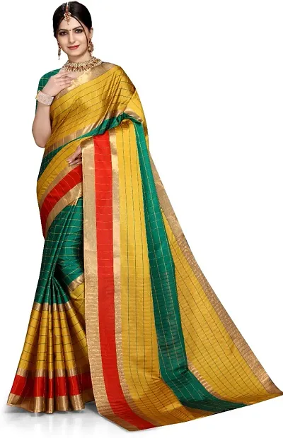 Ditya Fashion Women's Chanderi Saree With Blouse (Rama)