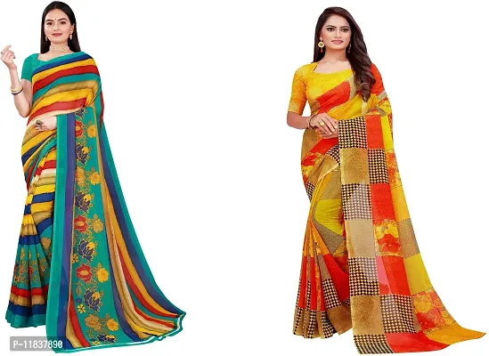 Beautiful Georgette Saree with Blouse Piece Pack Of 2-thumb0