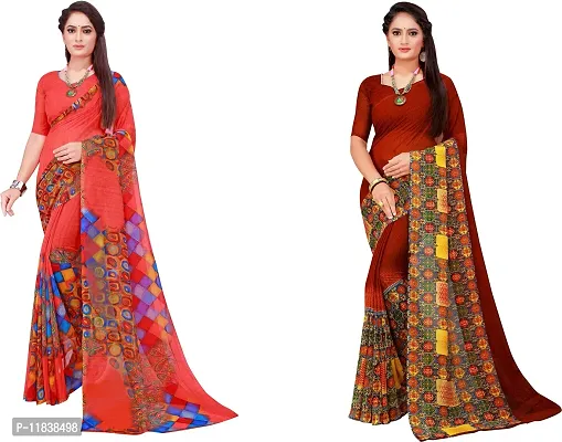 Beautiful Georgette Saree with Blouse Piece Pack Of 2-thumb0