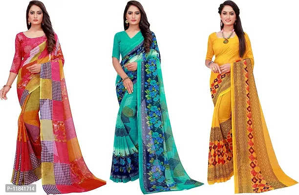 Beautiful Georgette Saree With Blouse Piece Pack Of 3-thumb0