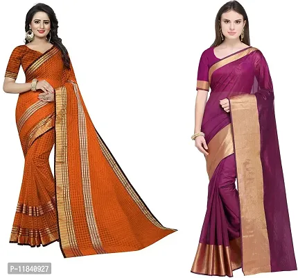 Beautiful Cotton Silk Saree With Blouse Piece Pack Of 2