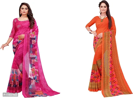 Beautiful Georgette Saree with Blouse Piece Pack Of 2-thumb0