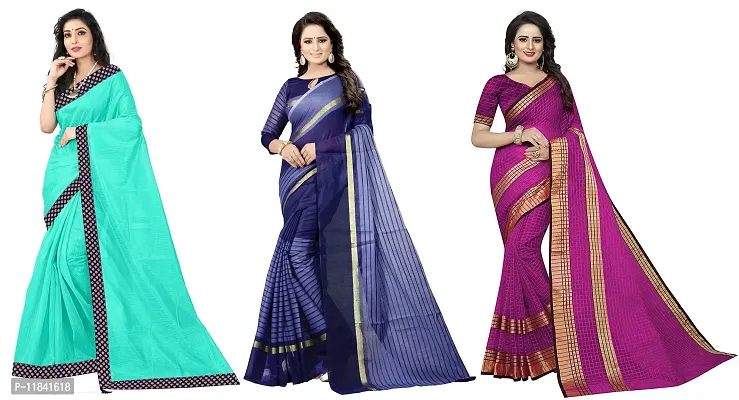 Beautiful Art Silk Saree With Blouse Piece Pack Of 3-thumb0