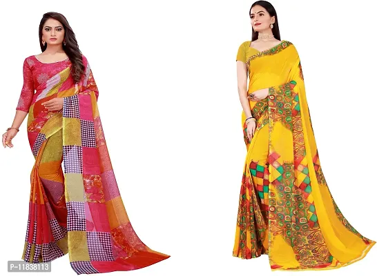 Beautiful Georgette Saree with Blouse Piece Pack Of 2-thumb0