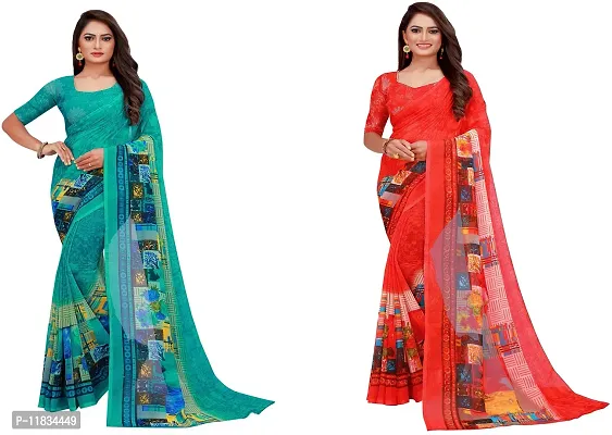 Beautiful Georgette Saree with Blouse Piece Pack Of 2-thumb0