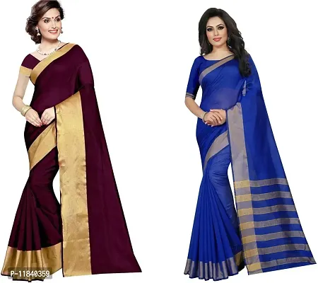 Beautiful Cotton Silk Saree With Blouse Piece Pack Of 2