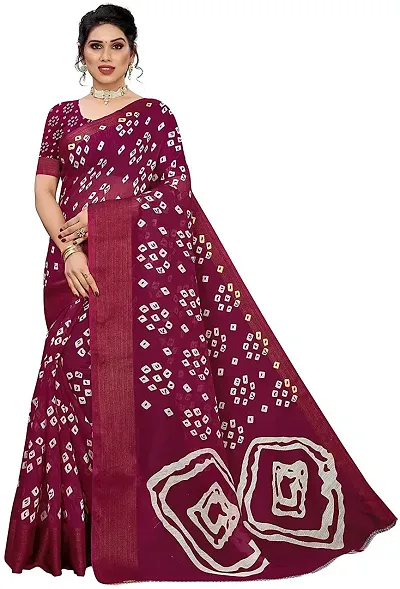 Sanwariya Silks Women's Saree With Unstitched Blouse Piece (Bandhani Wine)