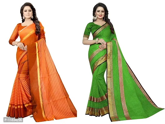 Beautiful Cotton Silk Saree with Blouse Piece Pack Of 2-thumb0