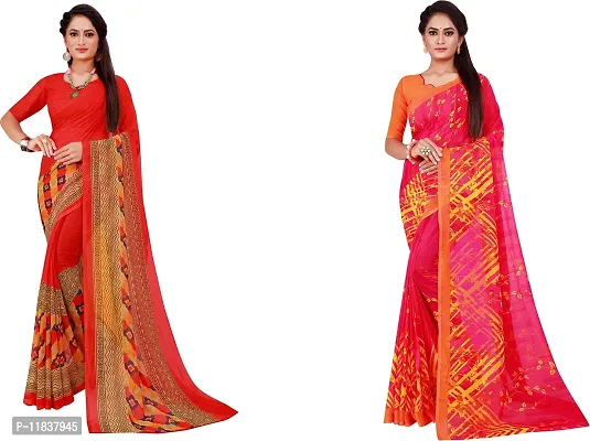 Beautiful Georgette Saree with Blouse Piece Pack Of 2